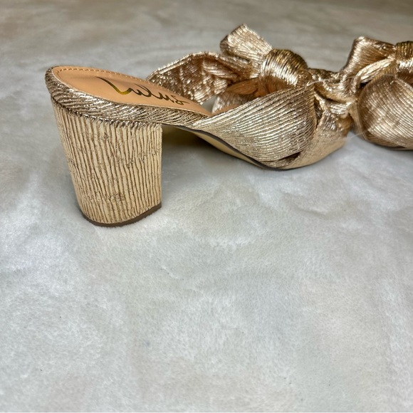 Lulus Bow Rose Gold Metallic Chunky Heel Size 8 - Picture 4 of 10